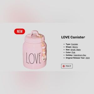 Rae Dunn New “Love” Jar. Light Pink with Black Writing. Valenties Day Gift/decor